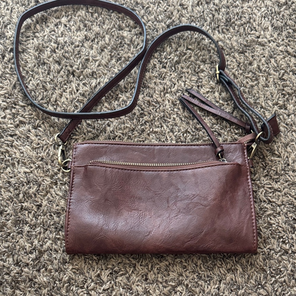 Women's Brown Crossbody Leather Wristlet Bag